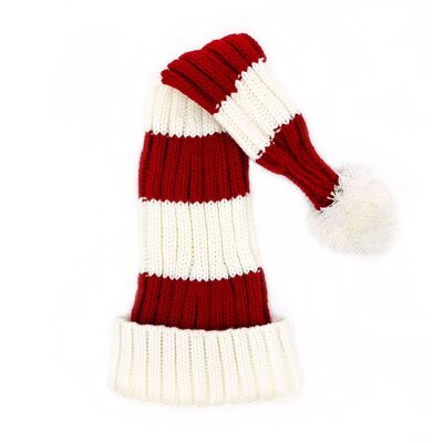 Bonnet de Père Noël en grosse maille rouge / blanc rayé
