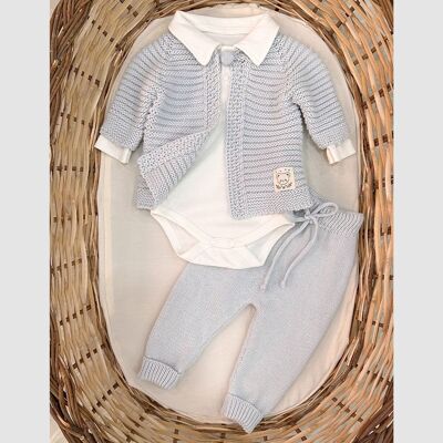A Pack of Four Sizes Organic Cotton Knitwear Boy's Trio Jacket Style Blue Set