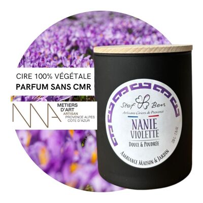 Vela perfumada NANIE VIOLETTE, vertida a mano por fabricantes de cera artística.