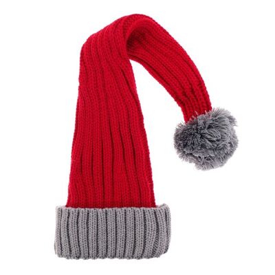 Bonnet de Père Noël tricoté grossièrement gris / rouge