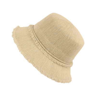 Straw hat for women with paper fringes and inner band