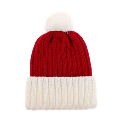 Gorro de Papá Noel de punto grueso clásico rojo y blanco