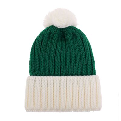 Bonnet de Père Noël en grosse maille classique vert et blanc