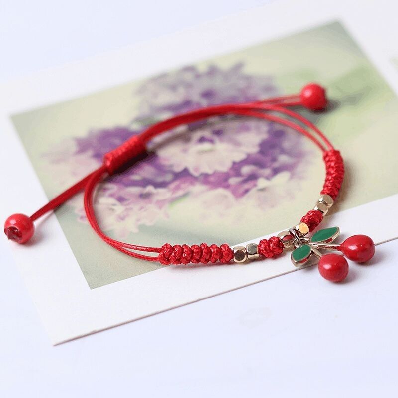 Bracciale dei desideri / braccialetto dell'amicizia regolabile con ciliegie rosse per bambini