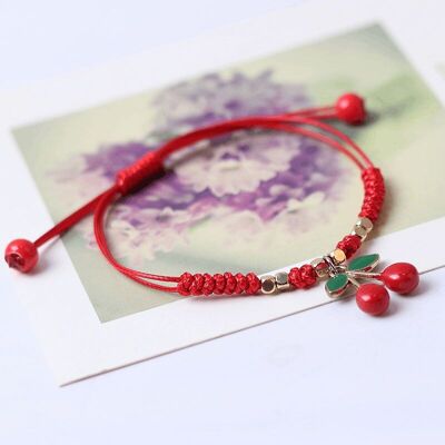 Children's Adjustable 'Red Cherries' Wish Bracelet / Friendship Bracelet