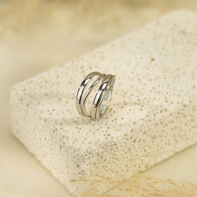 Silver multi wave lines ring