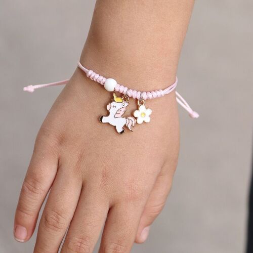 Children's Adjustable 'Pink Unicorn with Flower' Wish Bracelet / Friendship Bracelet