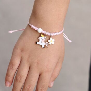 Bracelet de souhaits réglable pour enfants 'Licorne rose avec fleur' ​​/ Bracelet d'amitié 1