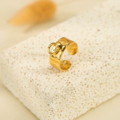 Hammered gold ring with ring pendant