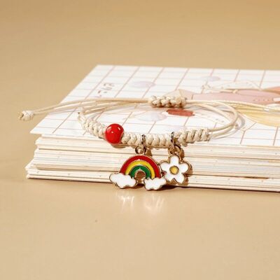 Bracelet de souhaits réglable « Arc-en-ciel avec fleur » pour enfants / Bracelet d’amitié
