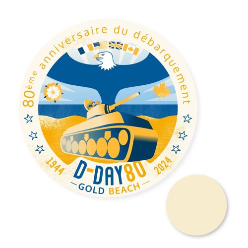 Sous-verre/sous-bock "Gold-Beach" - D-Day 80 - commémoration du débarquement Normandie - illustration (10 cm)