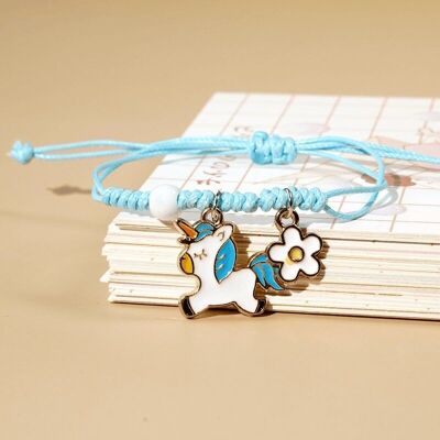 Bracelet de souhaits réglable pour enfants 'Licorne bleue avec fleur' ​​/ Bracelet d'amitié