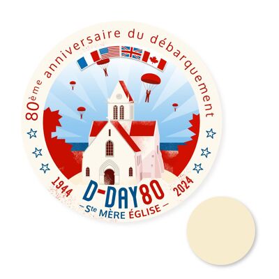 Sottobicchiere/bock coaster "Ste Mère-Eglise" - D-Day 80 - commemorazione dello sbarco in Normandia - illustrazione (10 cm)