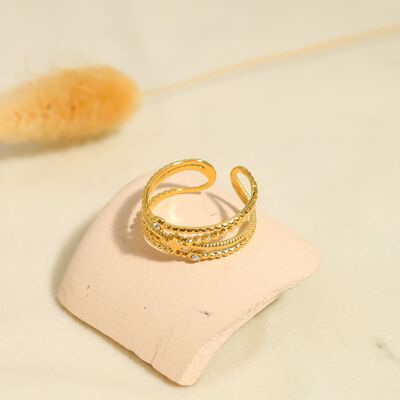 Anillo oro líneas cruzadas multistrass