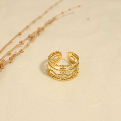 Golden multi crossed lines ring with star