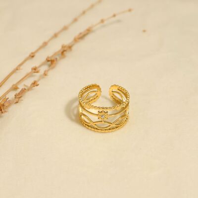 Anillo oro multi líneas cruzadas con estrella