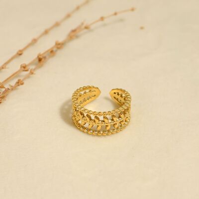 Golden double line leaf ring
