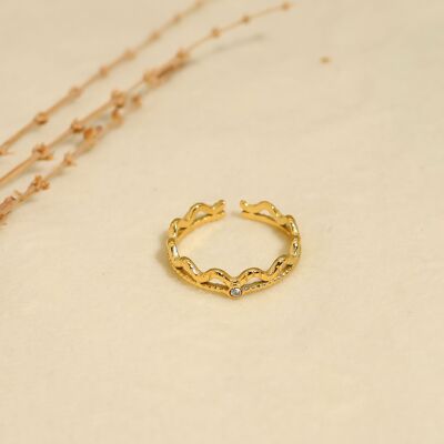 Golden rhinestone crown ring