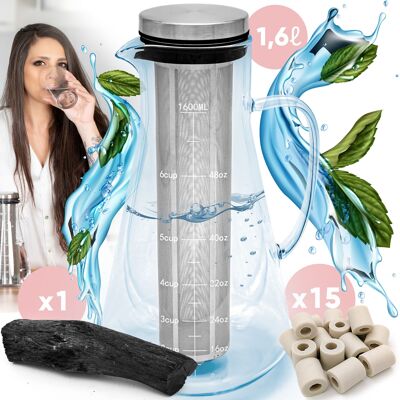 Kit de purification d'eau : Carafe + charbon binchotan et perles de céramique grises