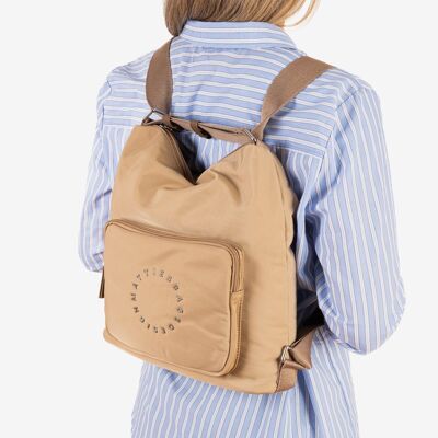 Shoulder bag convertible into a backpack, camel color, Deia Series. 30x32x10cm