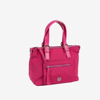 Borsa a mano con tracolla, colore fucsia, Serie Paros. 	29.5x20.5x14 cm