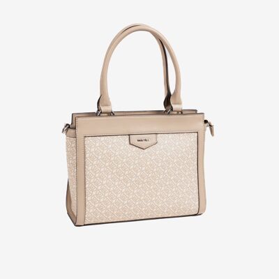 Borsa a mano con tracolla, colore beige, Serie Jungle. 	28x22.5x10 cm