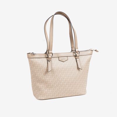 Shopper bag with zipper, beige color, Jungle Series.   33x26.5x13.5 cms