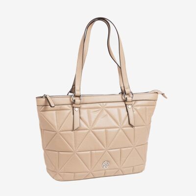 Shopper bag with zipper, camel color, ios Series.   33x24.5x13.5 cms
