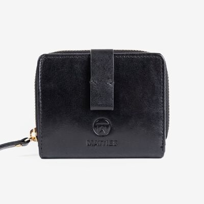 Leather wallet, black color, Vegetable Leather Collection. 9x10.5cm