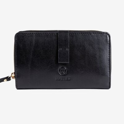 Leather wallet, black color, Vegetable Leather Collection. 10x16.5cm