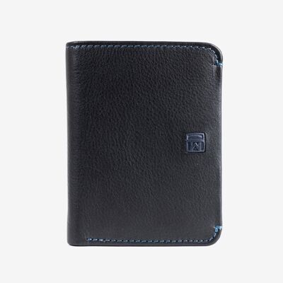 Leather wallet, black color, New Nappa Collection. 8.5x11cm