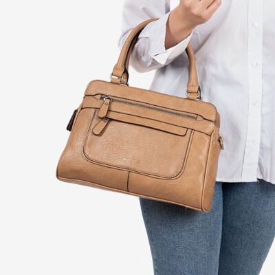 Classic Series handbag and shoulder bag, camel color - 32x22x10 cm