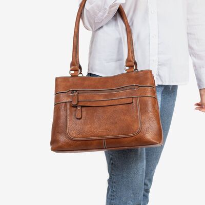 Shoulder bag, leather color, Classic Series - 36x25x12 cm