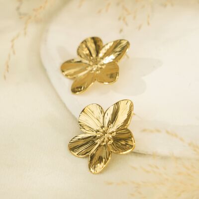 Boucles d'oreilles dorées grandes puces fleur