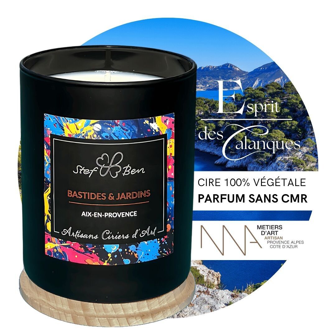 Bougie parfumée ESPRIT DES CALANQUES, coulée à la main par des ciriers d'art
