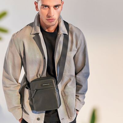 Sport nylon shoulder bag, black color - 17x21x7 cm