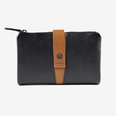 Leather wallet for women, black, NAPPA/LEATHER Series. 9x15cm