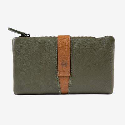 Leather wallet for women, green color, NAPPA/LEATHER Series. 10x17cm
