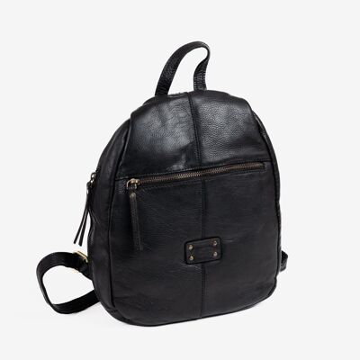 WOMEN'S WASHED LEATHER BACKPACK, BLACK COLOR. 24x31x09CM