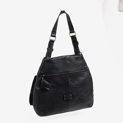 WOMEN'S WASHED LEATHER BACKPACK, BLACK COLOR. 31x31x11CM