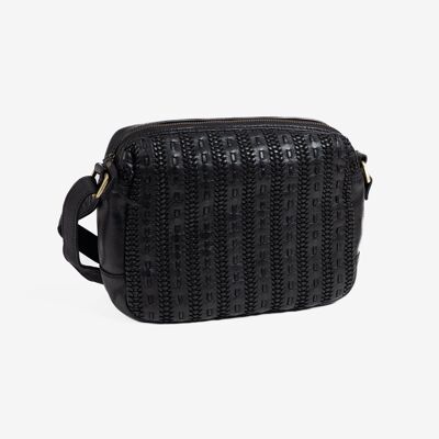 BRAIDED LEATHER BAG FOR WOMEN, BLACK COLOR. 26x19x08CM