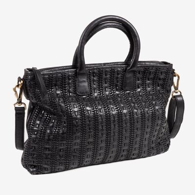 BRAIDED LEATHER BAG FOR WOMEN, BLACK COLOR. 40x30x06CM