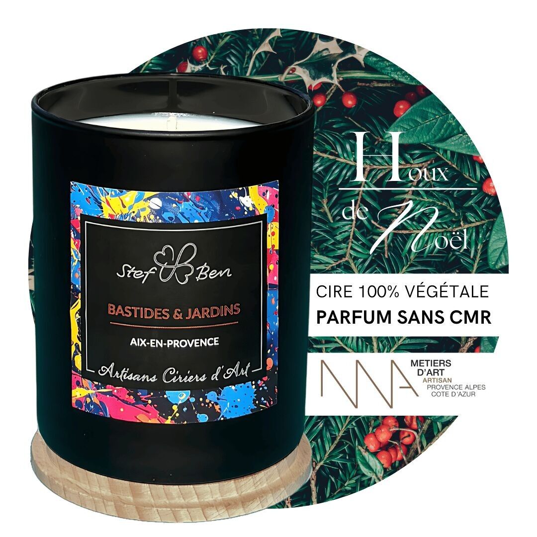 Bougie parfumée HOUX DE NOEL, coulée à la main par des ciriers d'art