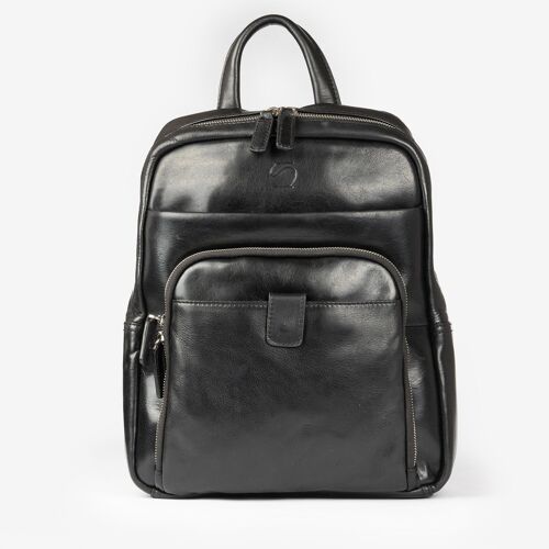 Mochila de piel negro, Colección Piel Casablanca - 29x36 cm