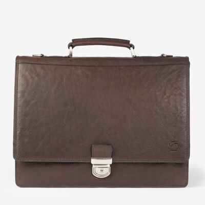 Cartable en cuir marron, Collection Wash Leather - 40,5x32 cm