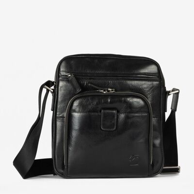 Borsa a spalla in pelle nera, Collezione Casablanca Leather - 24x25 cm