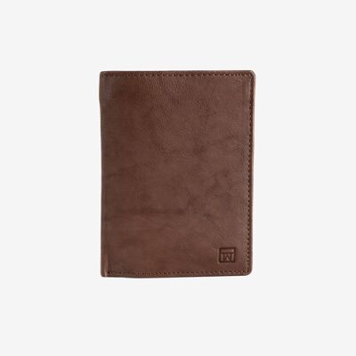 Natural leather wallet for men, brown color, ANTIC-NAPPA/LEATHER Series. DIMENSIONS: 9.5x12.5 cm