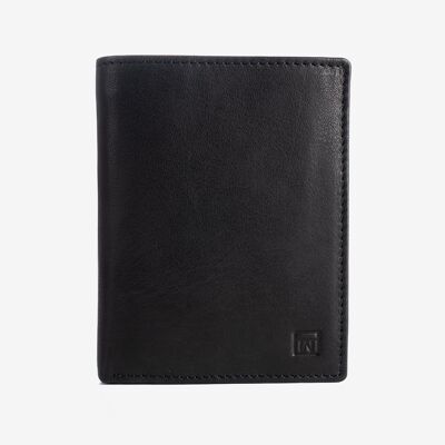 Billetero en piel natural para hombre, color negro, Serie ANTIC-NAPPA/LEATHER. DIMENSIONES: 9.5x12.5 cm