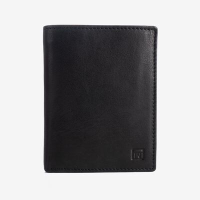 Natural leather wallet for men, black color, ANTIC-NAPPA/LEATHER Series. DIMENSIONS: 9.5x12.5 cm
