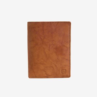 Natural leather wallet for men, leather color, ANTIC-NAPPA/LEATHER Series. DIMENSIONS: 9.5x12.5 cm